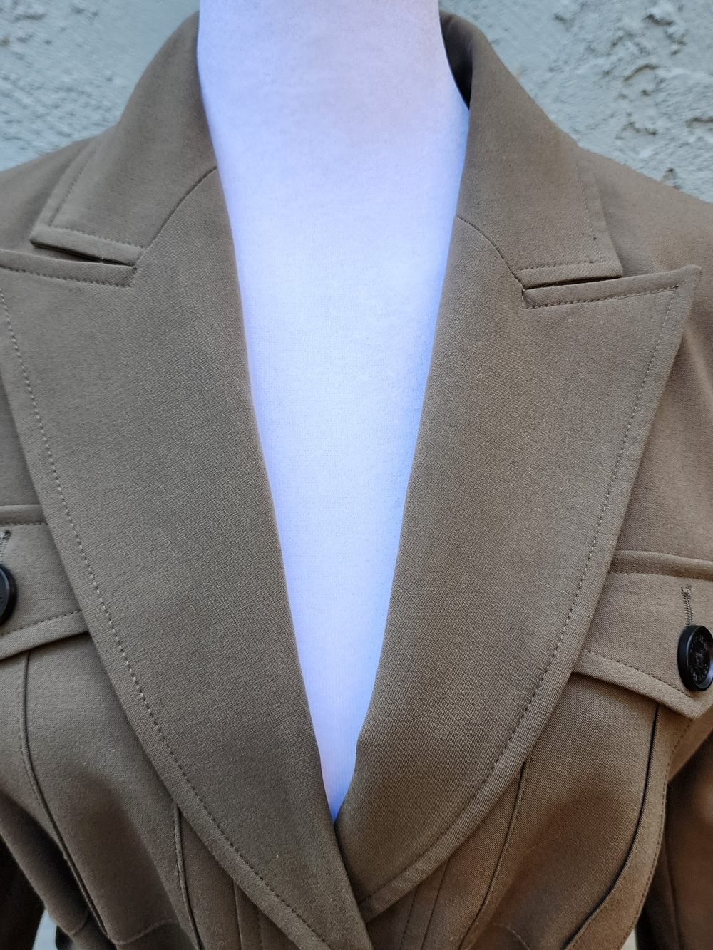 Calvin Klein Khaki Tan Belted Safari Blazer Jacket Utility Cargo Size 6 - Picture 2 of 16
